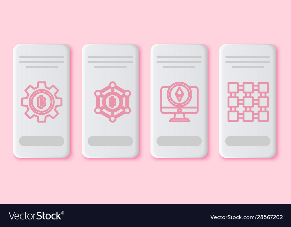 Set line cryptocurrency coin bitcoin blockchain