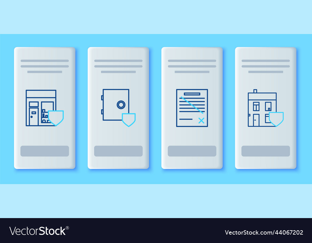 Set line safe with shield delete file document vector image Set line safe with shield delete file document
