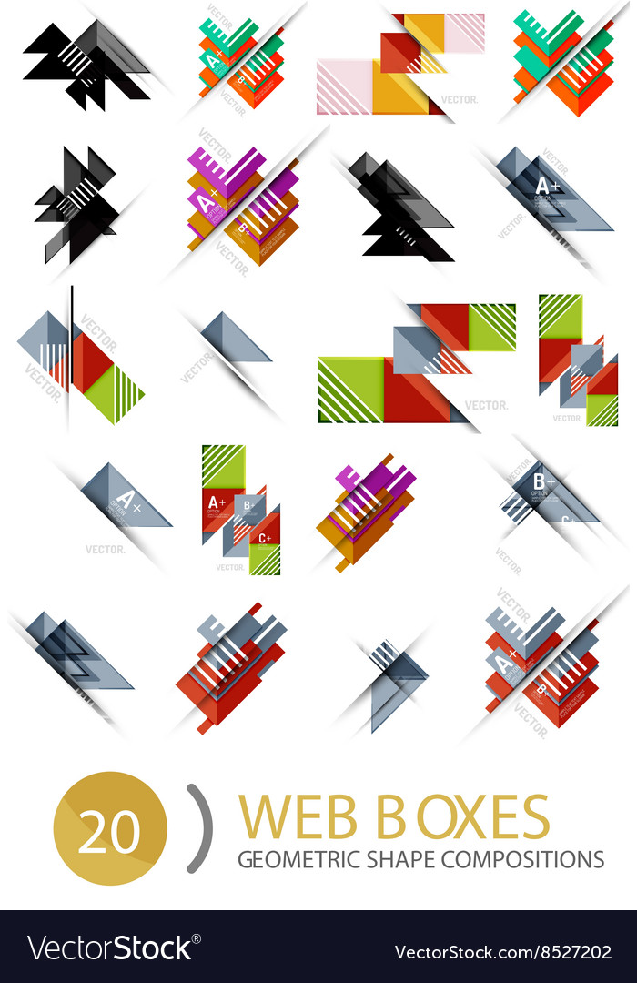 Set of web internet boxes with buttons and sample