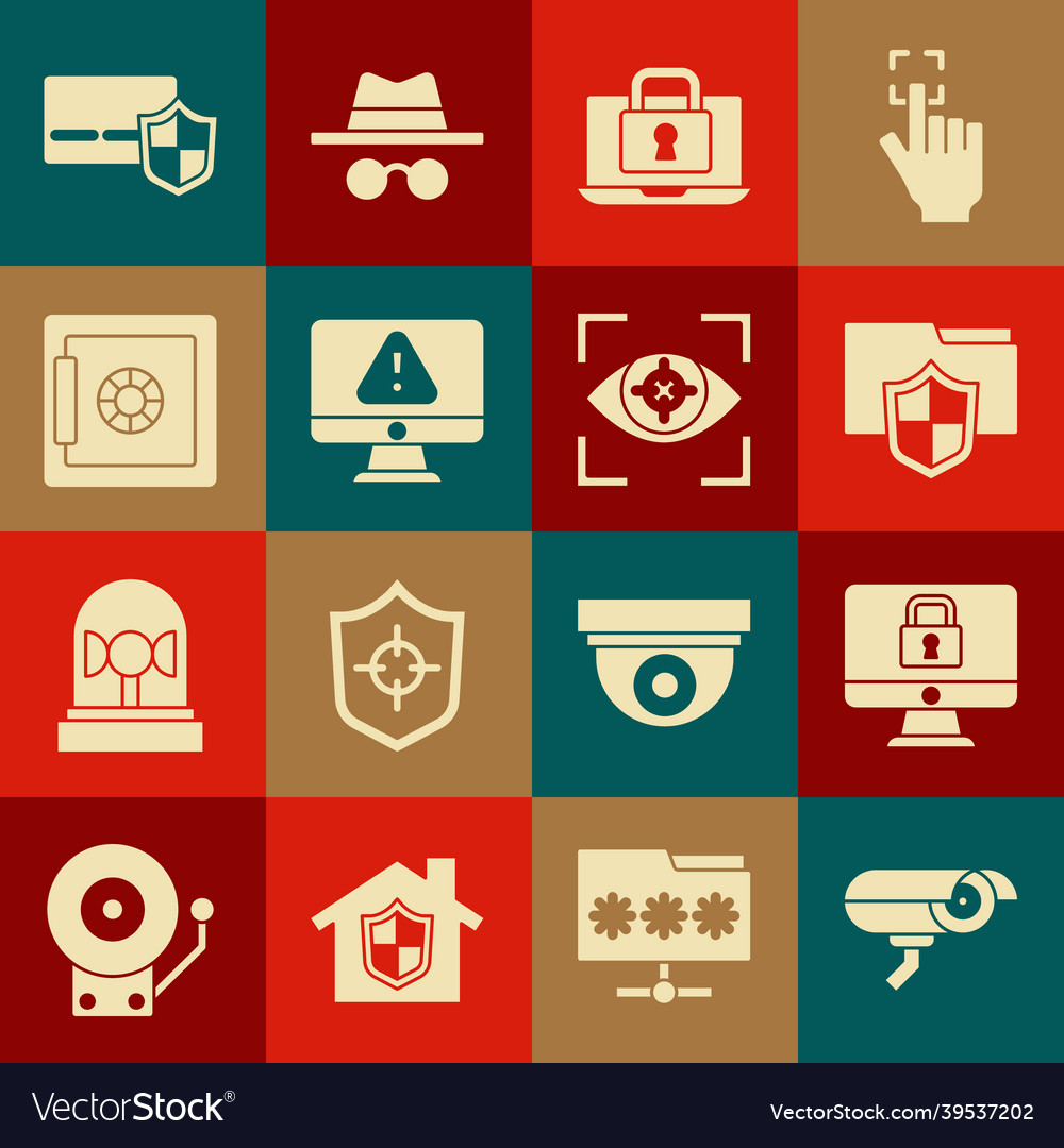 Set security camera lock on monitor document vector image Set security camera lock on monitor document