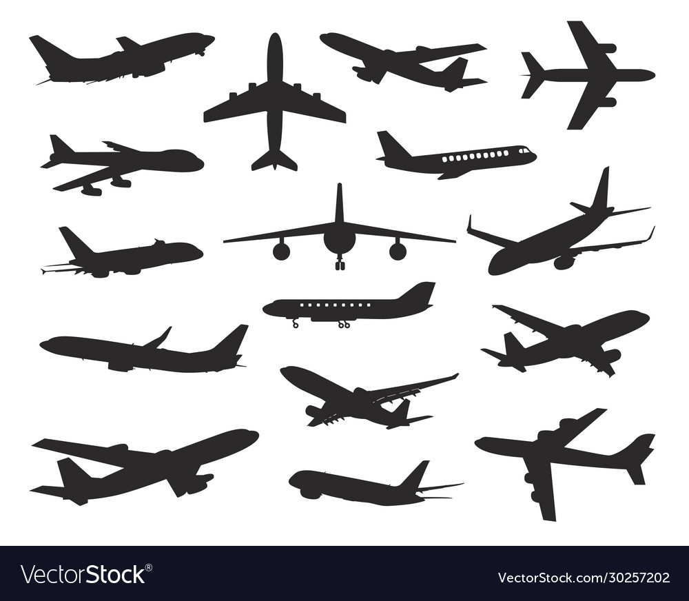 Variety planes silhouette set vector image Variety planes silhouette set