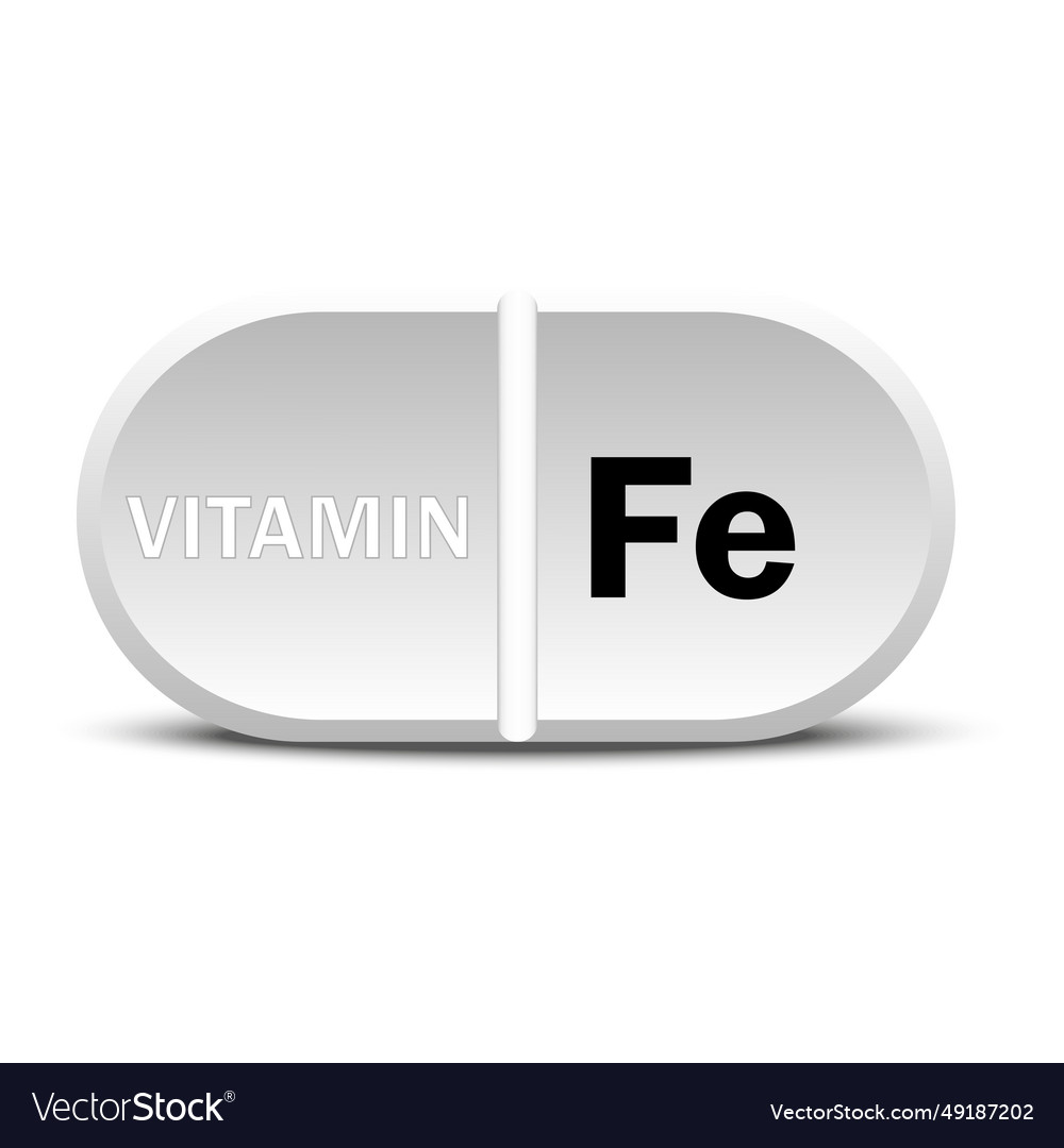 Vitamin fe white icon drop pill capsule vector image Vitamin fe white icon drop pill capsule
