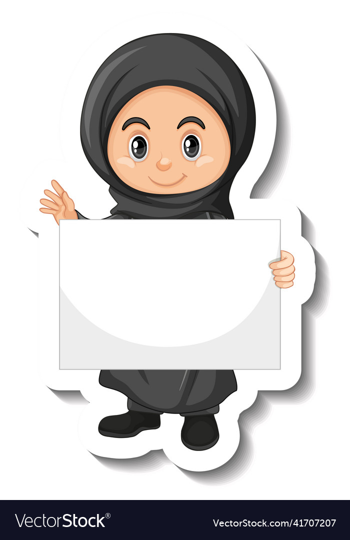 Arab muslim girl holding empty banner Royalty Free Vector