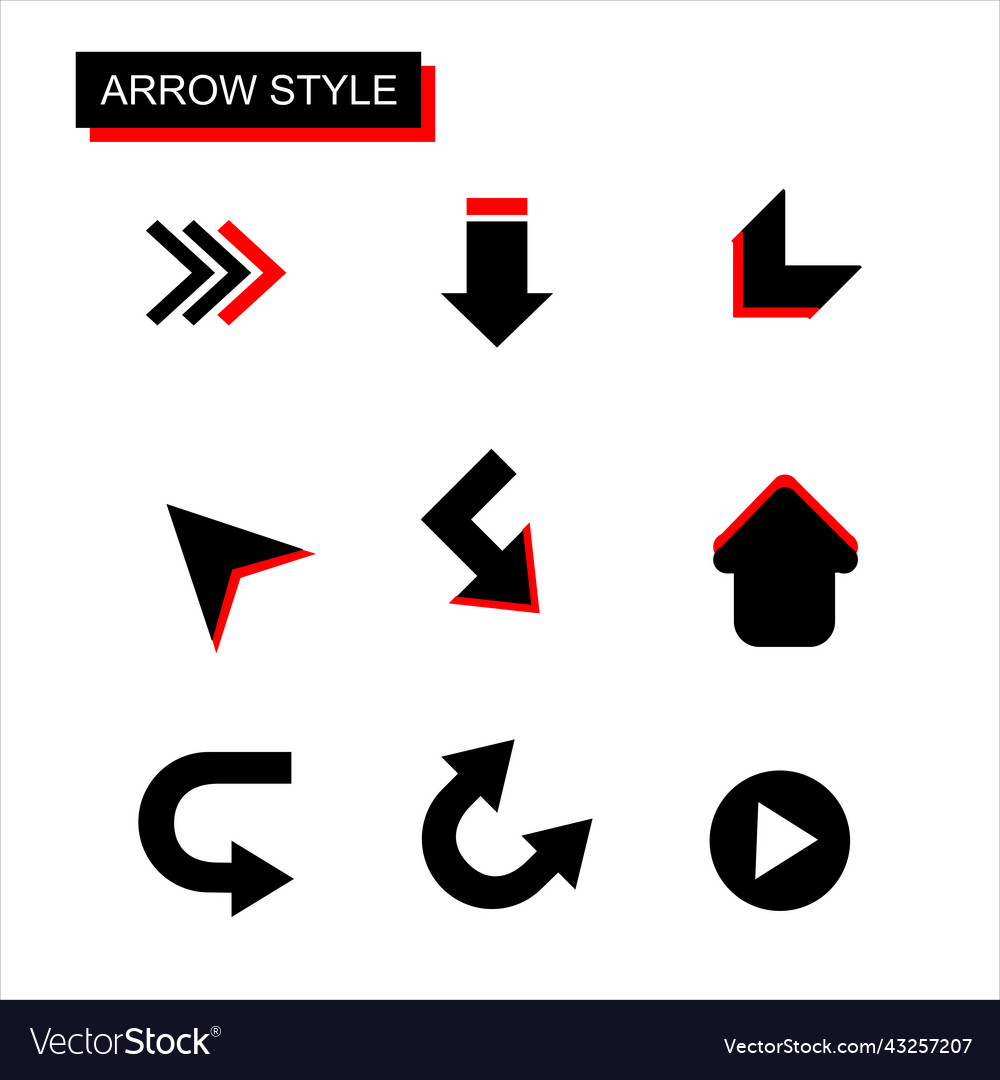 Arrow style icon in black and red color editable