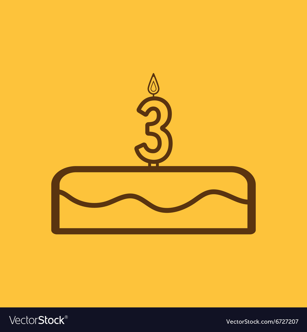 Cake with candles in the form of number 3 icon
