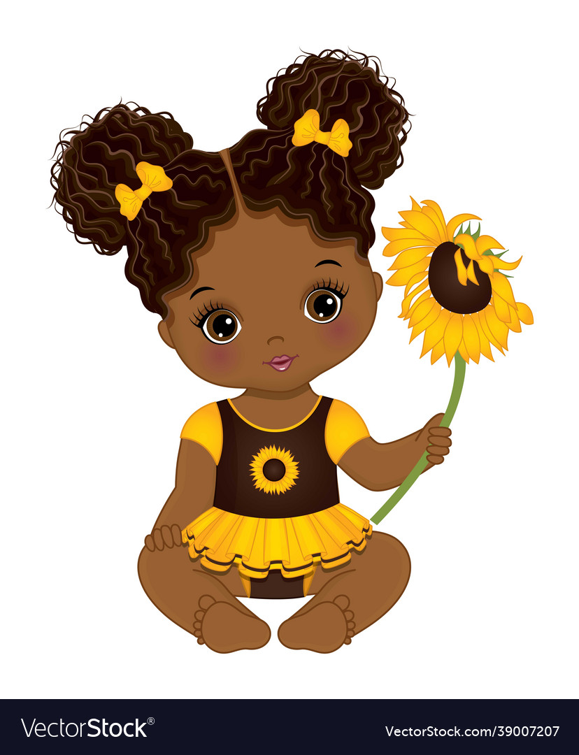 Cute african american baby girl holding sunflower Vector Image