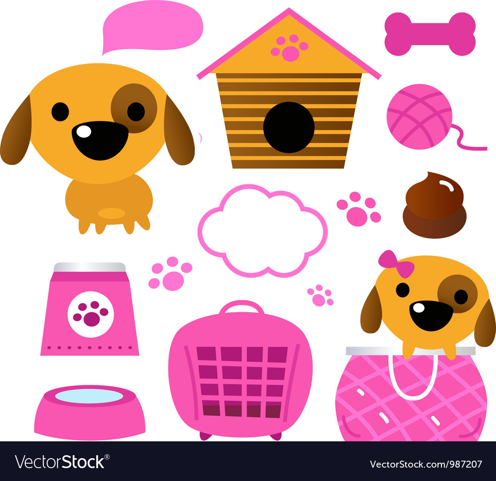 Cute dog accessories collection isolated on white Vector Image