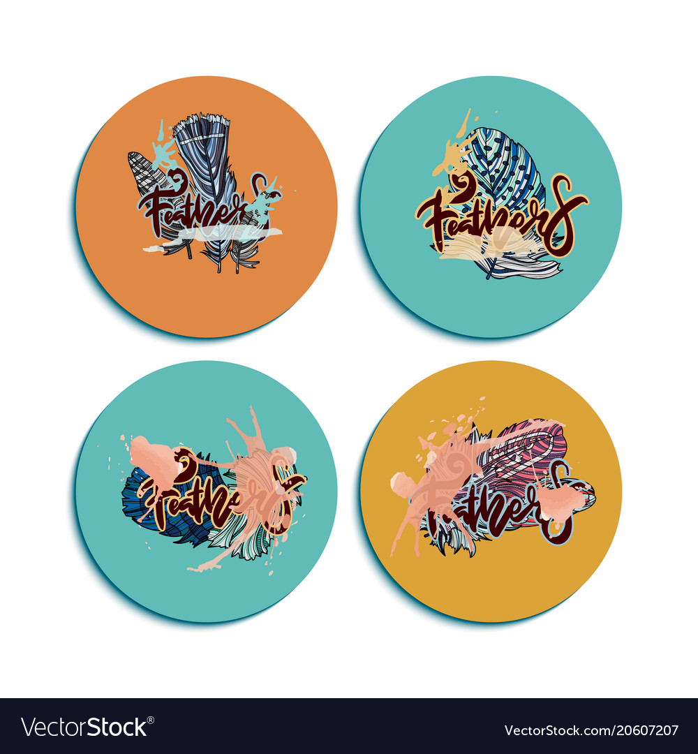Design of round logos with feathers vector image Design of round logos with feathers