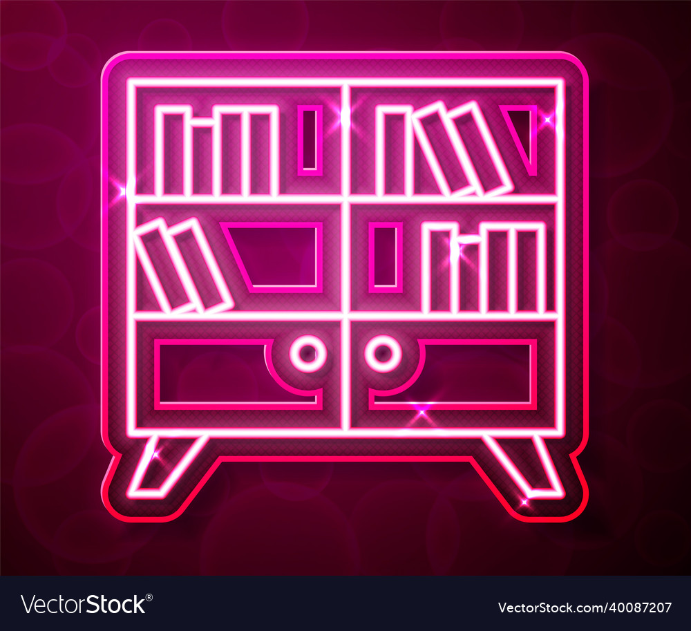 Glowing neon line library bookshelf icon isolated vector image Glowing neon line library bookshelf icon isolated