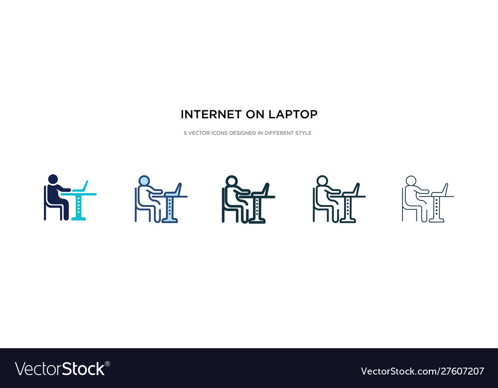 Internet on laptop computer icon in different