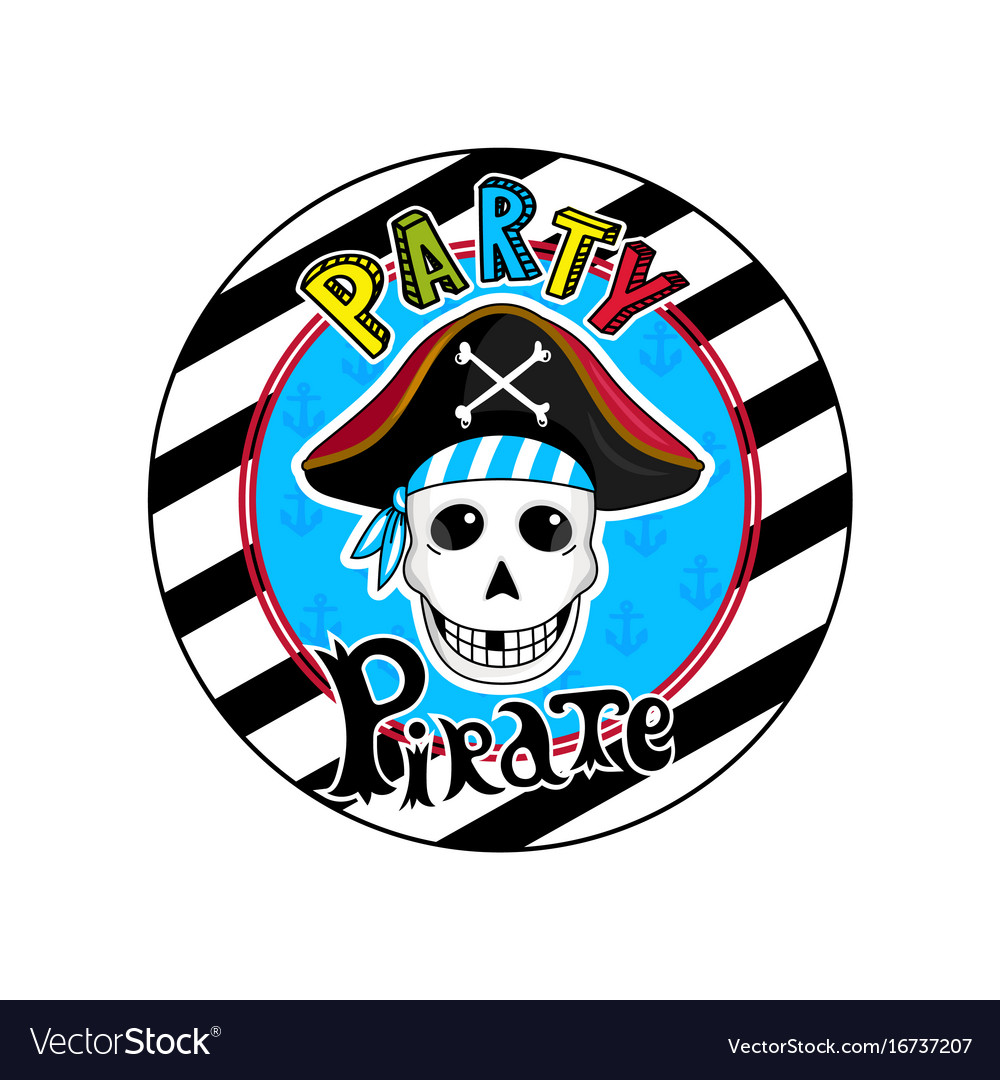 Pirate party sign with skull in cocked hat icon