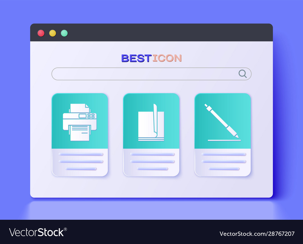 Set file document printer and pen line icon