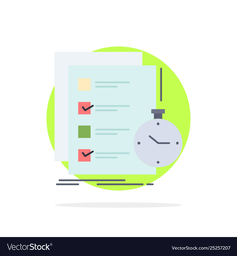 Todo task list check time flat color icon vector image Todo task list check time flat color icon