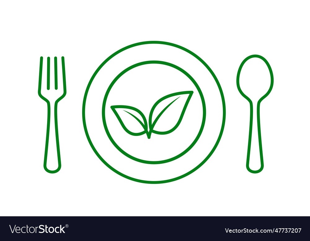 Vegetarian sign with leaf fork knife and plate