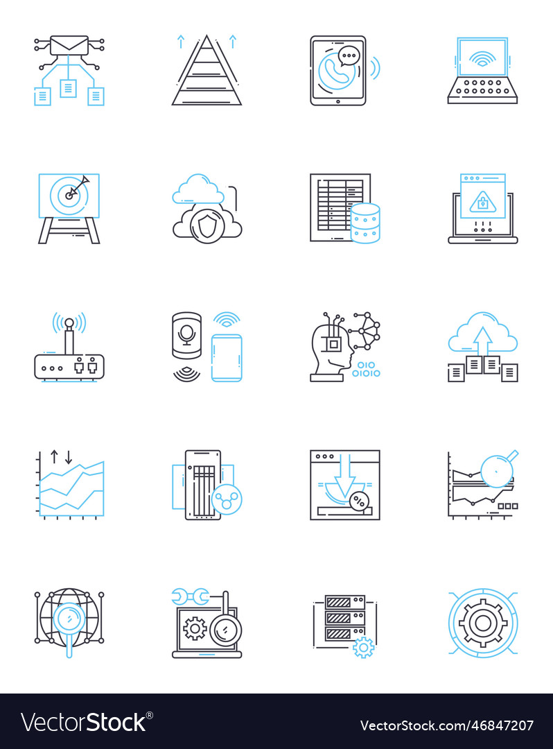 Wireless router linear icons set connectivity