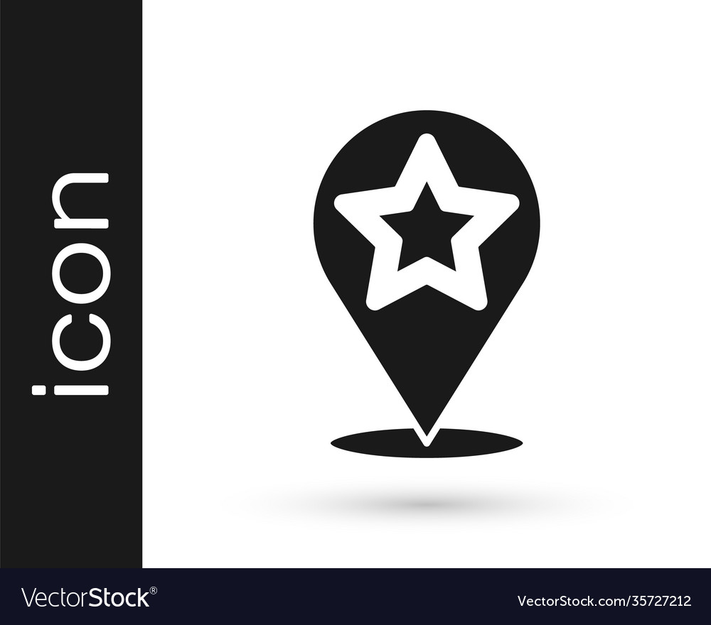 Black map pointer with star icon isolated on white vector image Black map pointer with star icon isolated on white