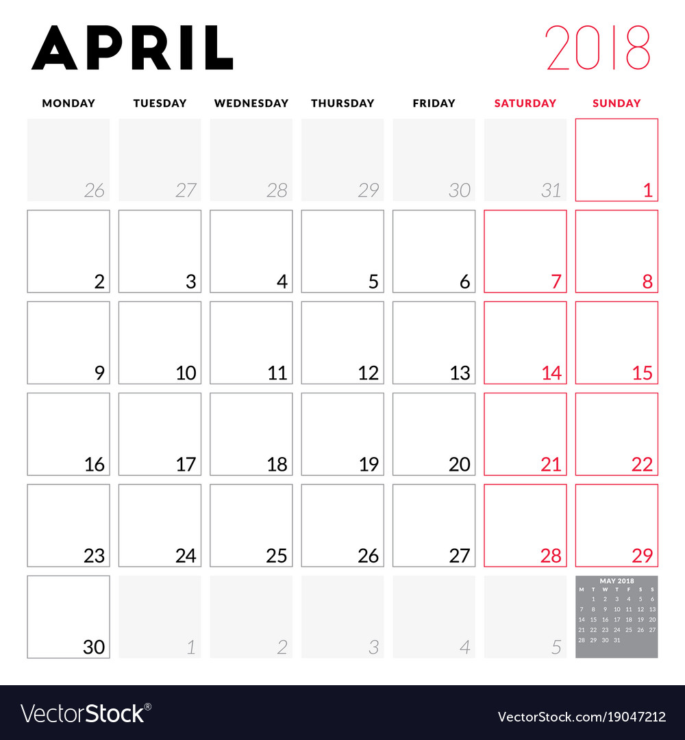 april 2018 calendar