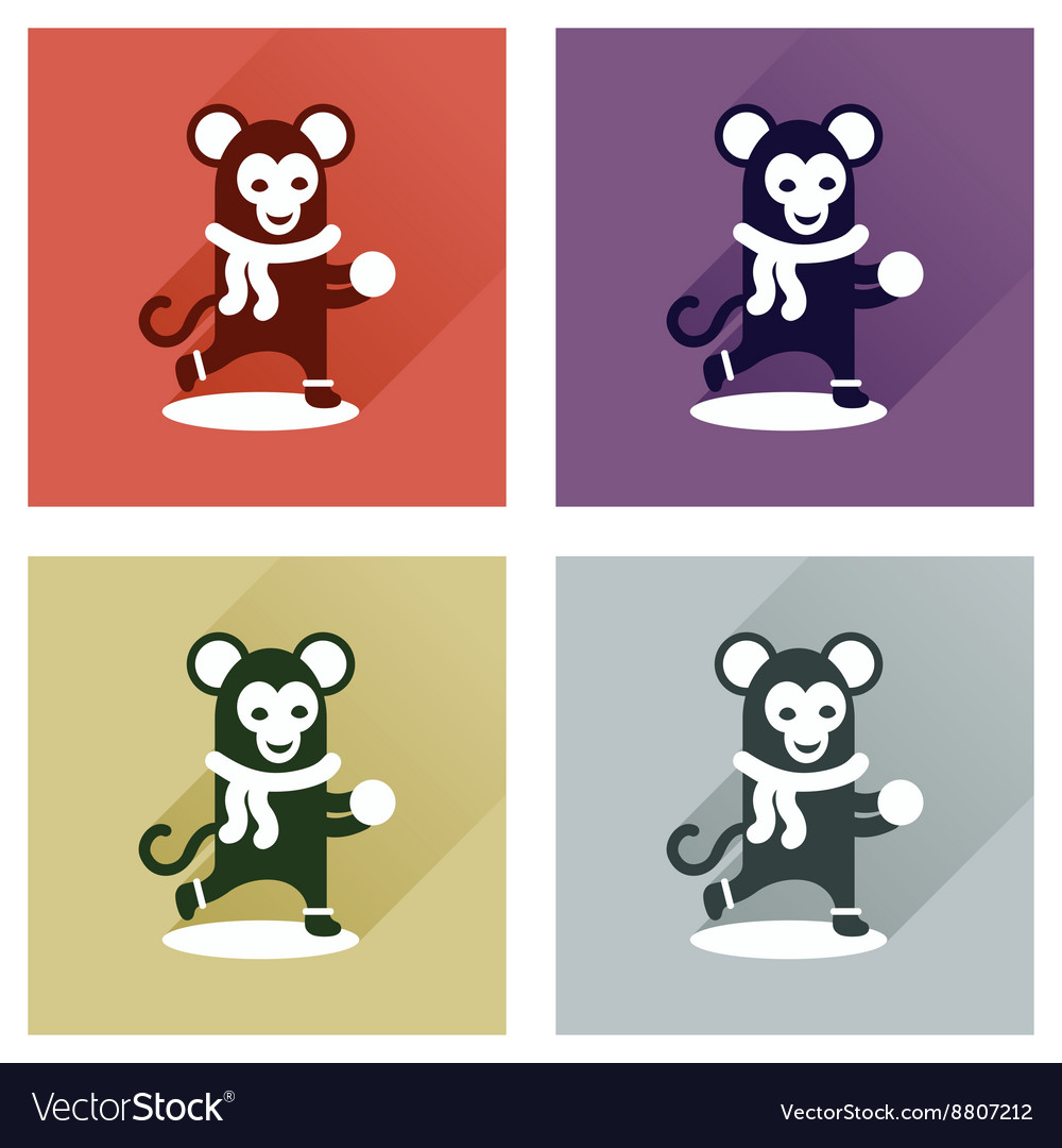 Concept of flat icons with long shadow monkey snow
