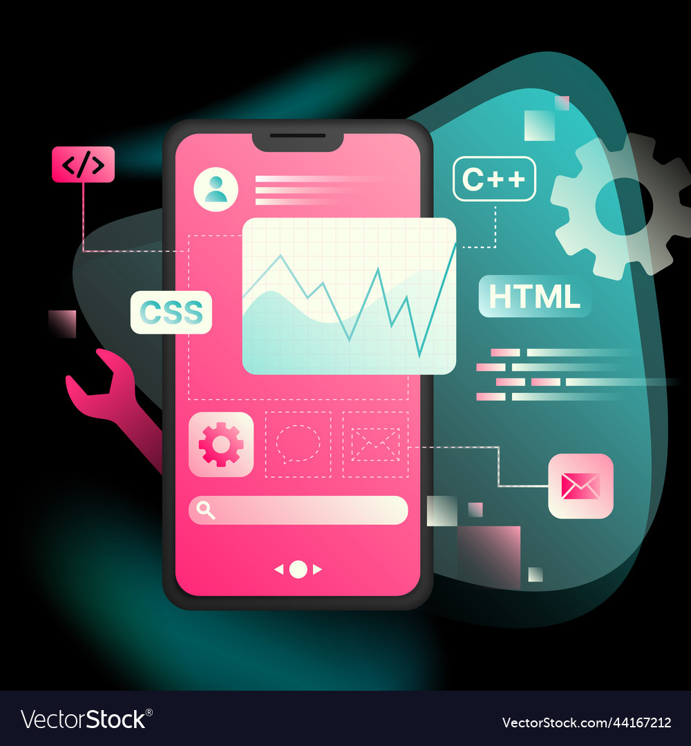 Detailed smartphone coding elements vector image Detailed smartphone coding elements