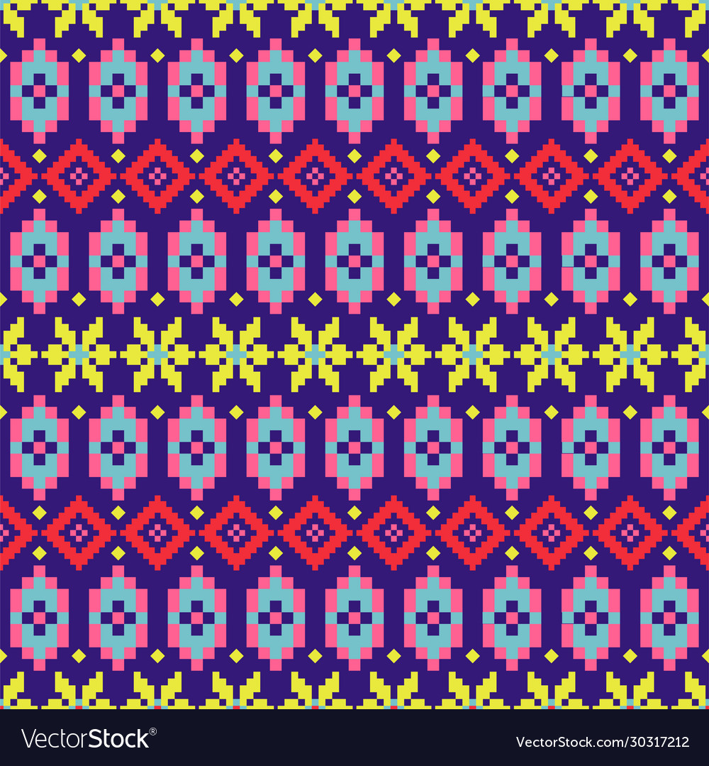 Geometric folk seamless pattern colorful pixelated