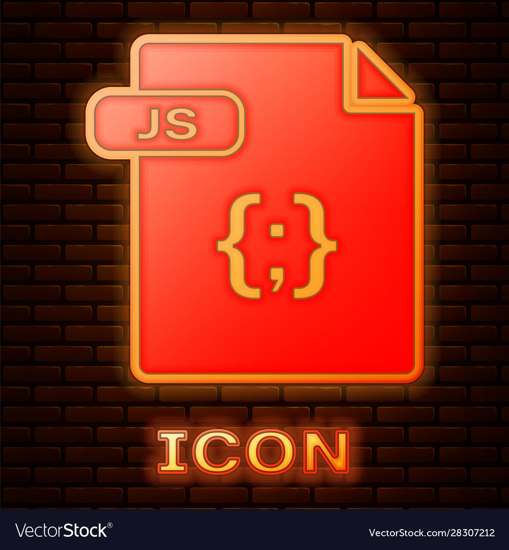 Glowing neon js file document download button vector image Glowing neon js file document download button