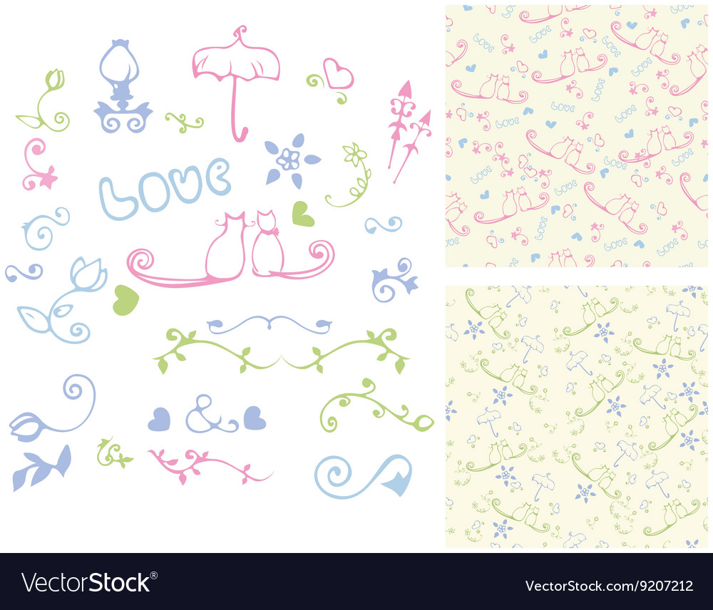 Hand drawn vintage design elements and seamless