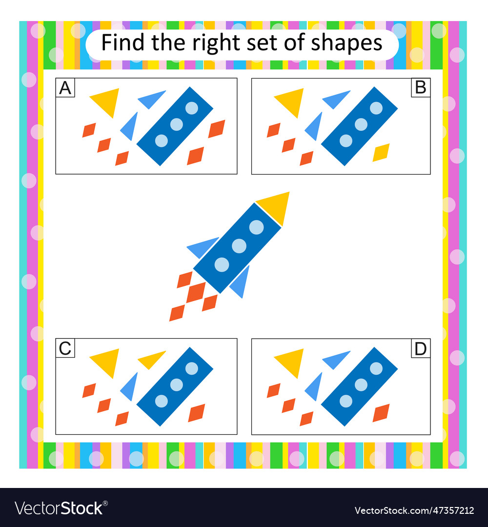 Logic puzzle for children find the correct set Vector Image