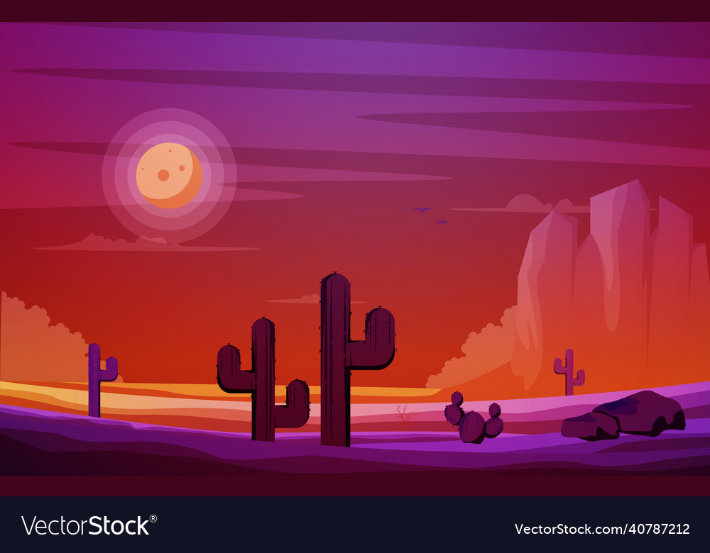 Night moon desert country cactus travel flat