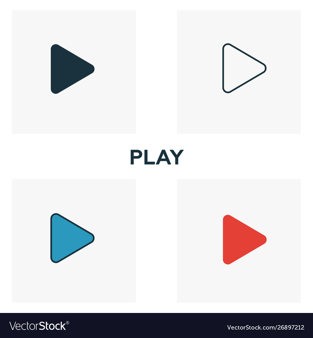 Play icon set four elements in different styles