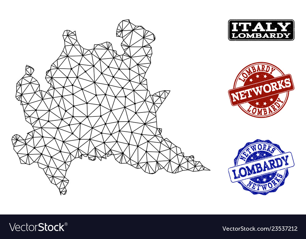 Polygonal network mesh map of lombardy