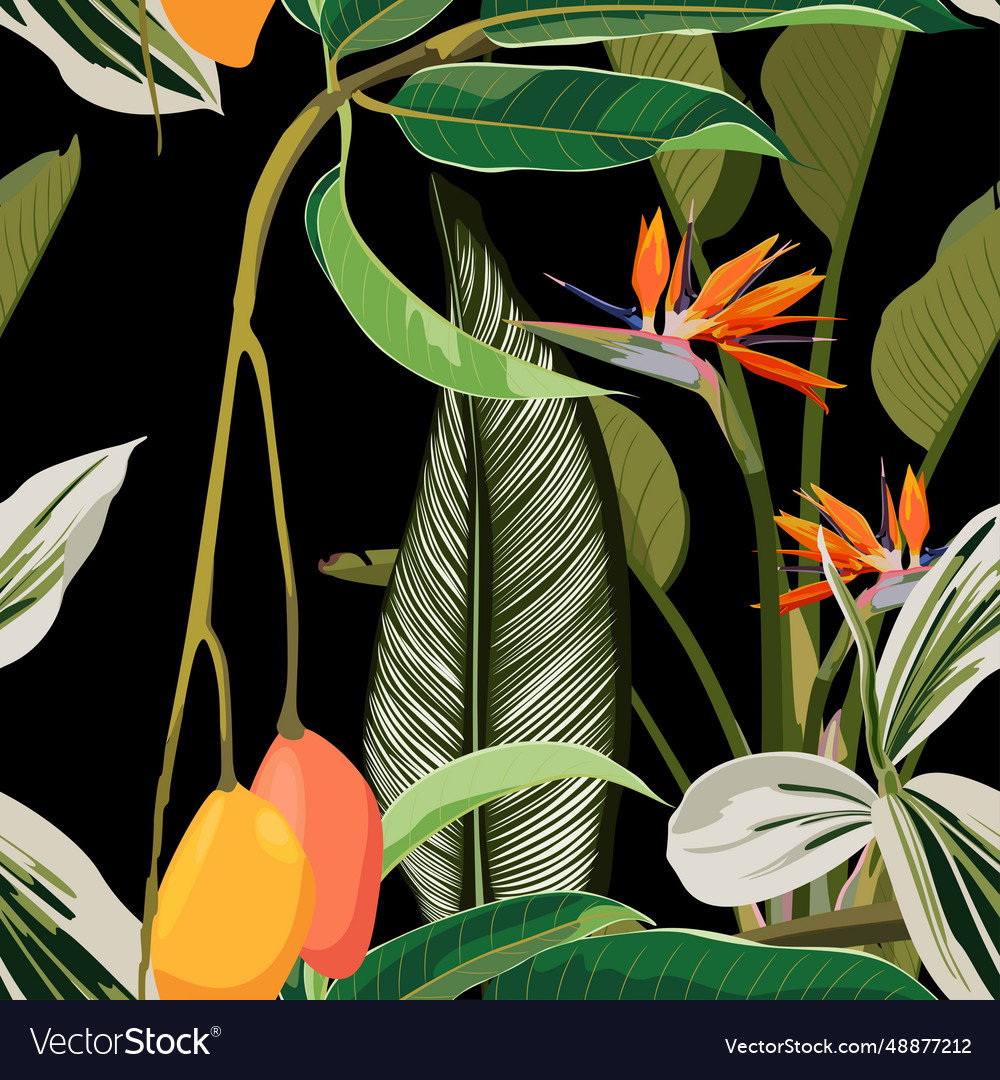 Seamless pattern with mango and palms