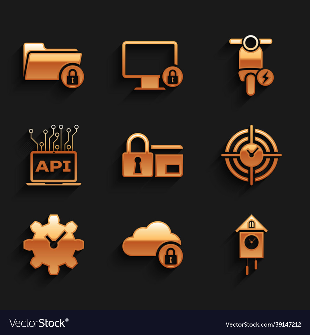 Set credit card with lock cloud computing retro vector image Set credit card with lock cloud computing retro