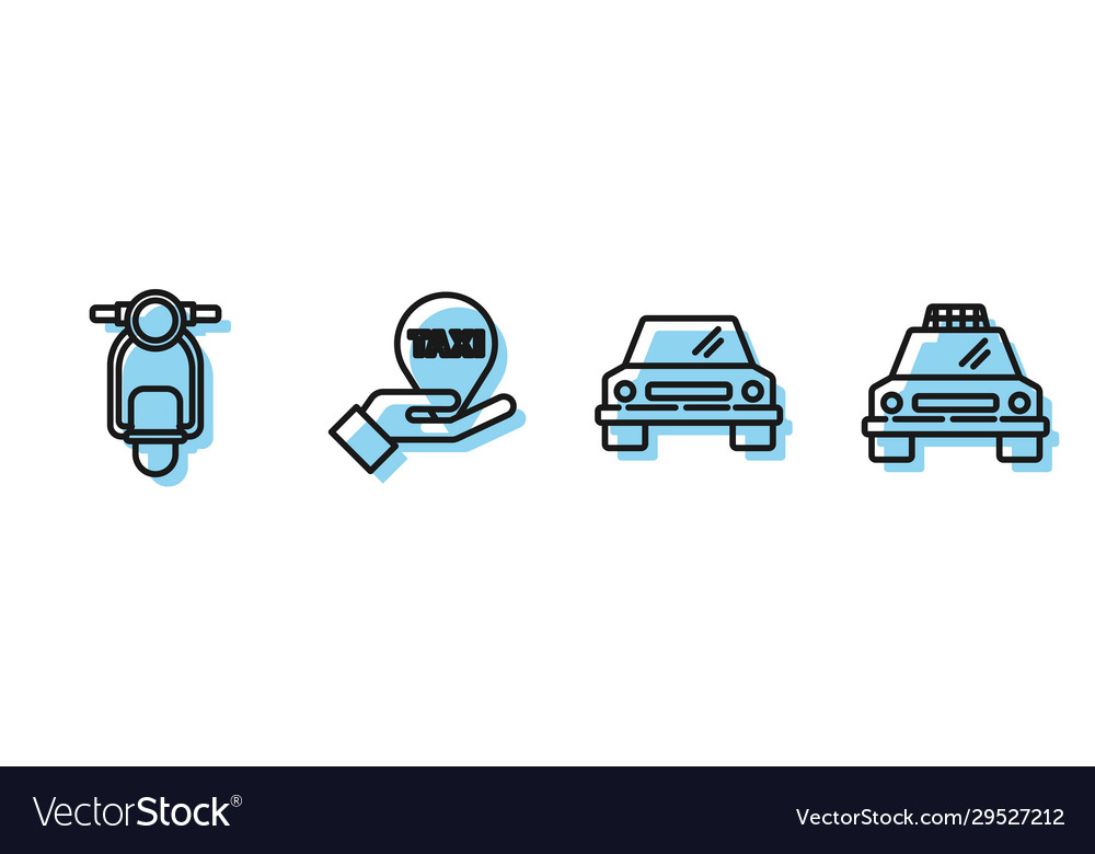 Set line car scooter hand on map pointer vector image Set line car scooter hand on map pointer