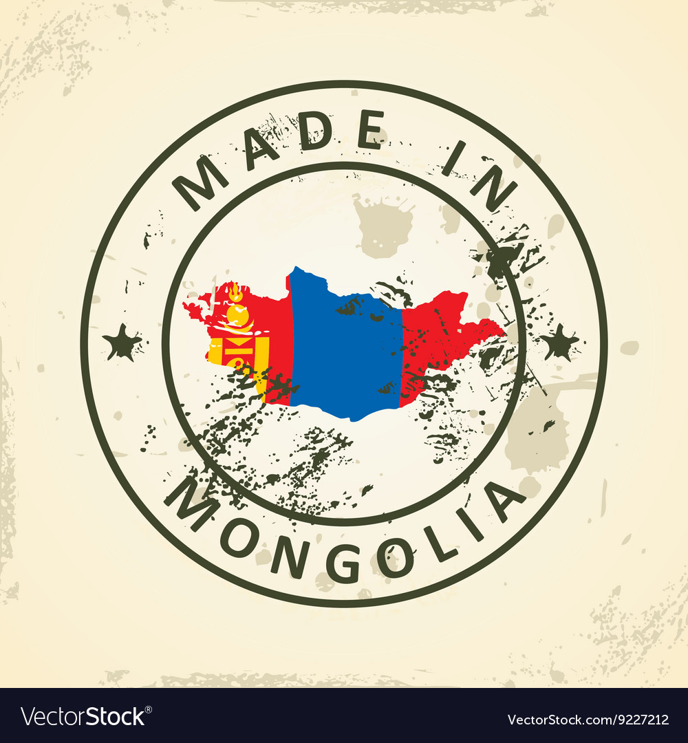 Stamp with map flag of mongolia