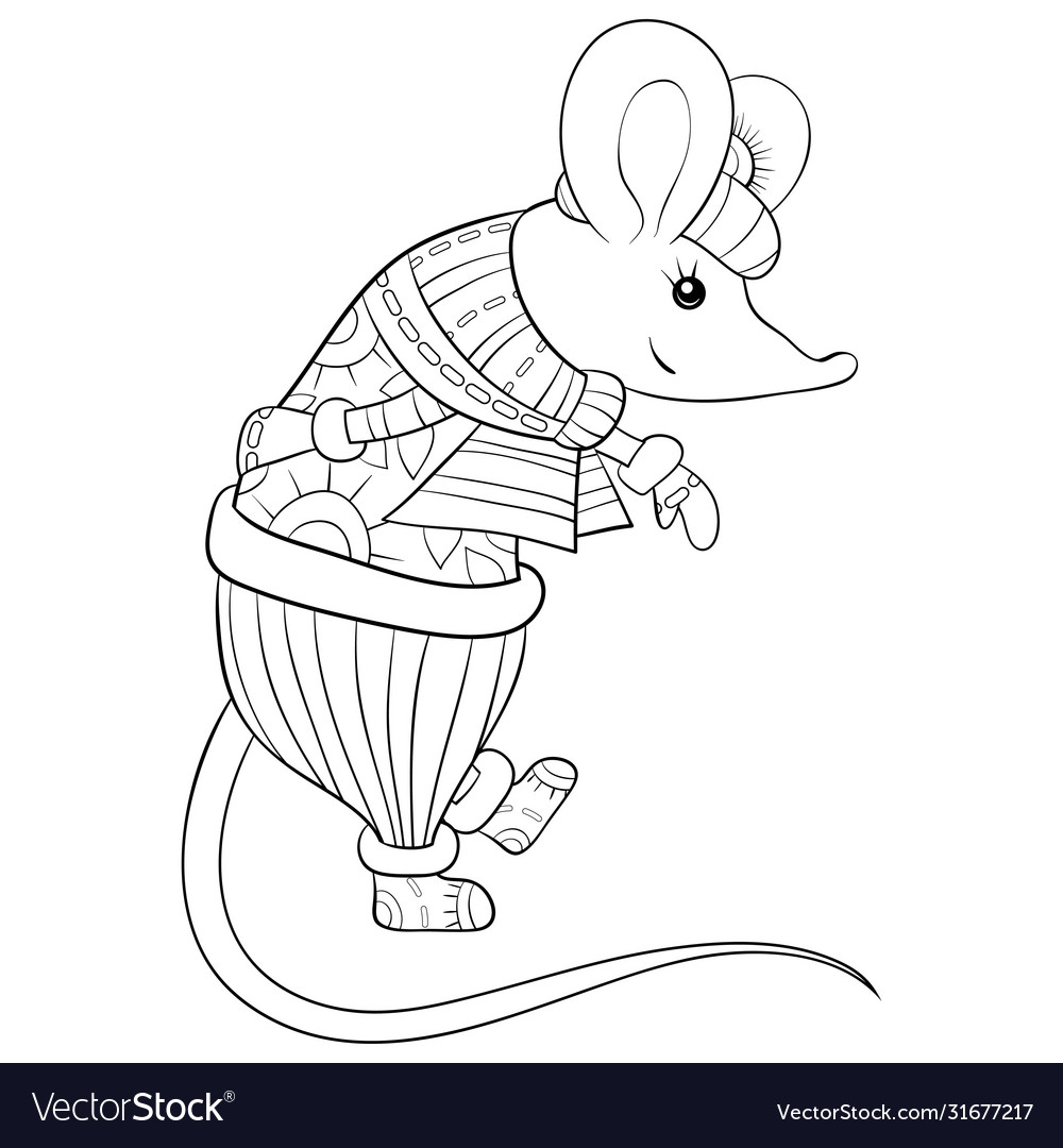 Adult Coloring Bookpage A Cute Christmas Mouse Vector Image