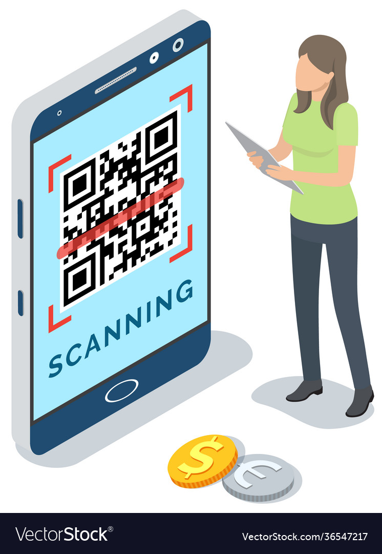 Businesswoman scanning qr code via mobile phone