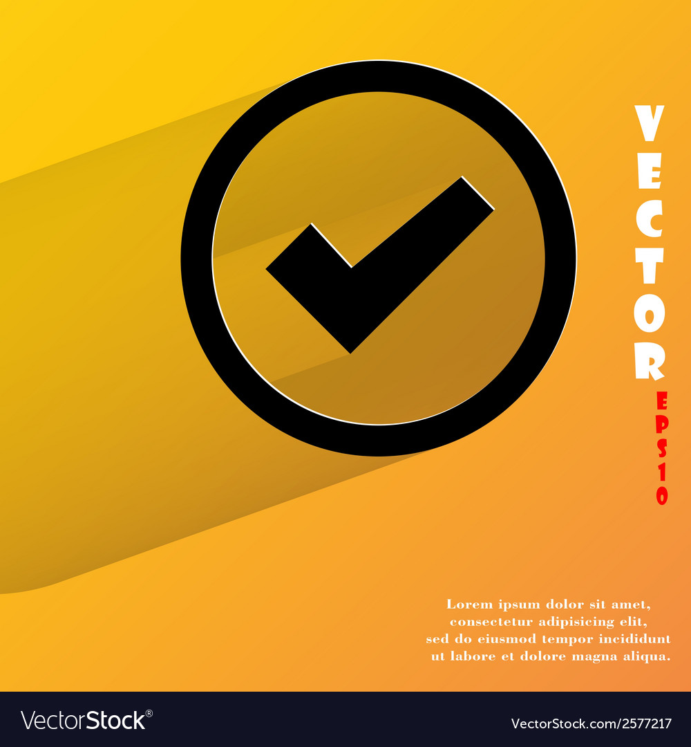 Check mark flat modern web button with long shadow