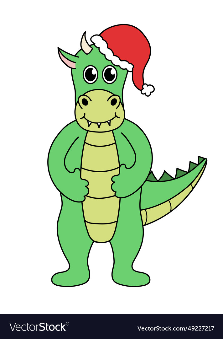 Christmas and new year dragon character with hat