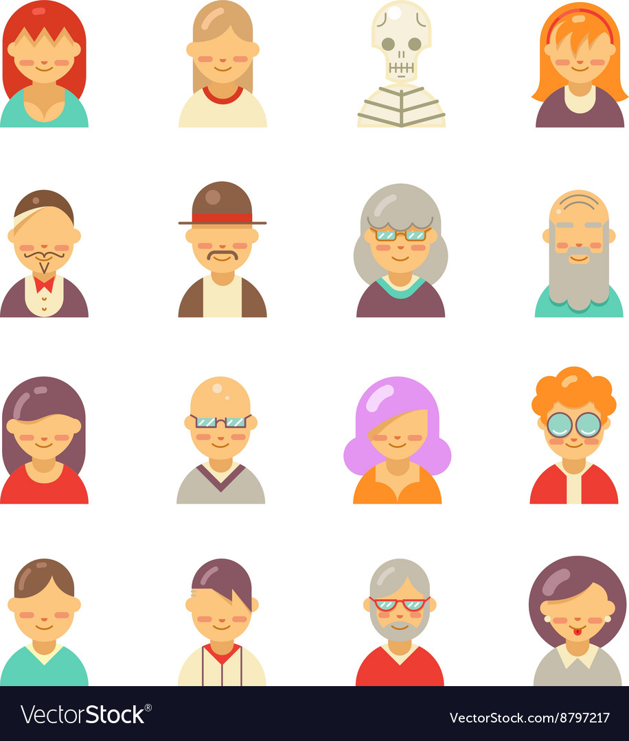 Flat people icons for app user avatar face man