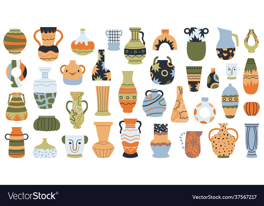 Modern pottery ceramic porcelain vases hand Vector Image