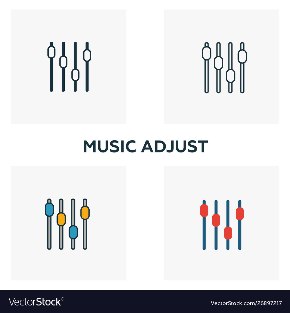 Music adjust icon set four elements in different