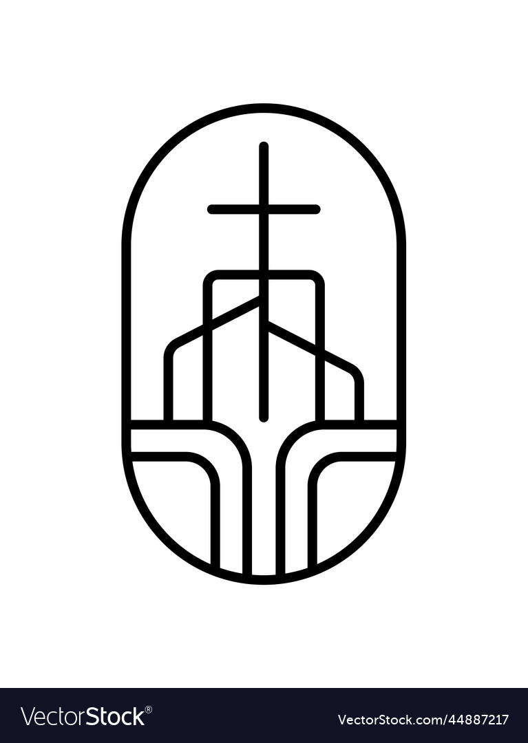 Religion line cross on building church logo Vector Image