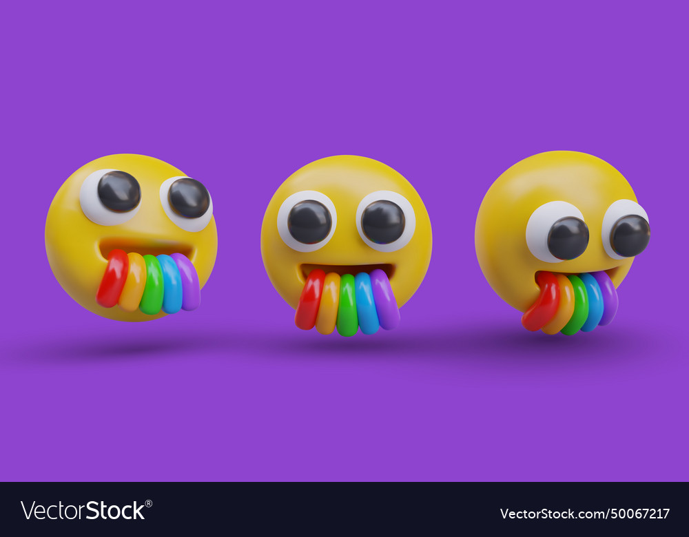 Set of emoji with big eyes and mouth rainbow