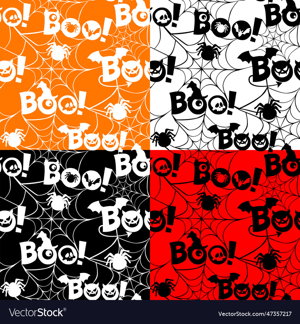 Set seamless pattern with text boo spider web vector image Set seamless pattern with text boo spider web