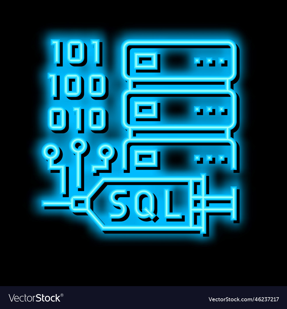 Sql injections neon glow icon Royalty Free Vector Image