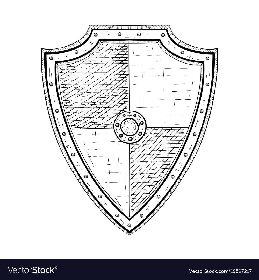 Viking shield hand drawn sketch Royalty Free Vector Image