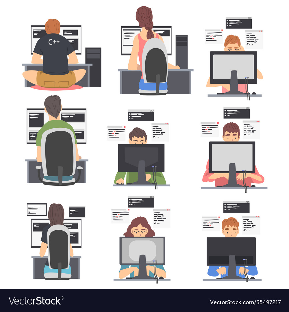 Web-Entwickler oder Programmierer arbeiten vor vector image Web-Entwickler oder Programmierer arbeiten vor
