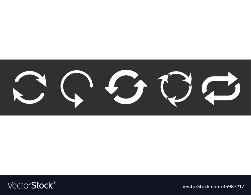 White refresh icon set isolated on black Vector Image