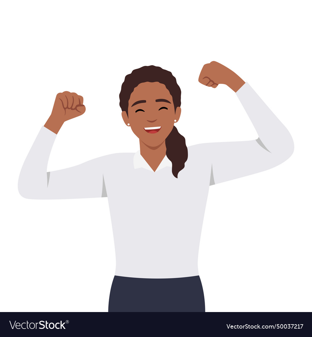 Winning gesture of happy confident woman