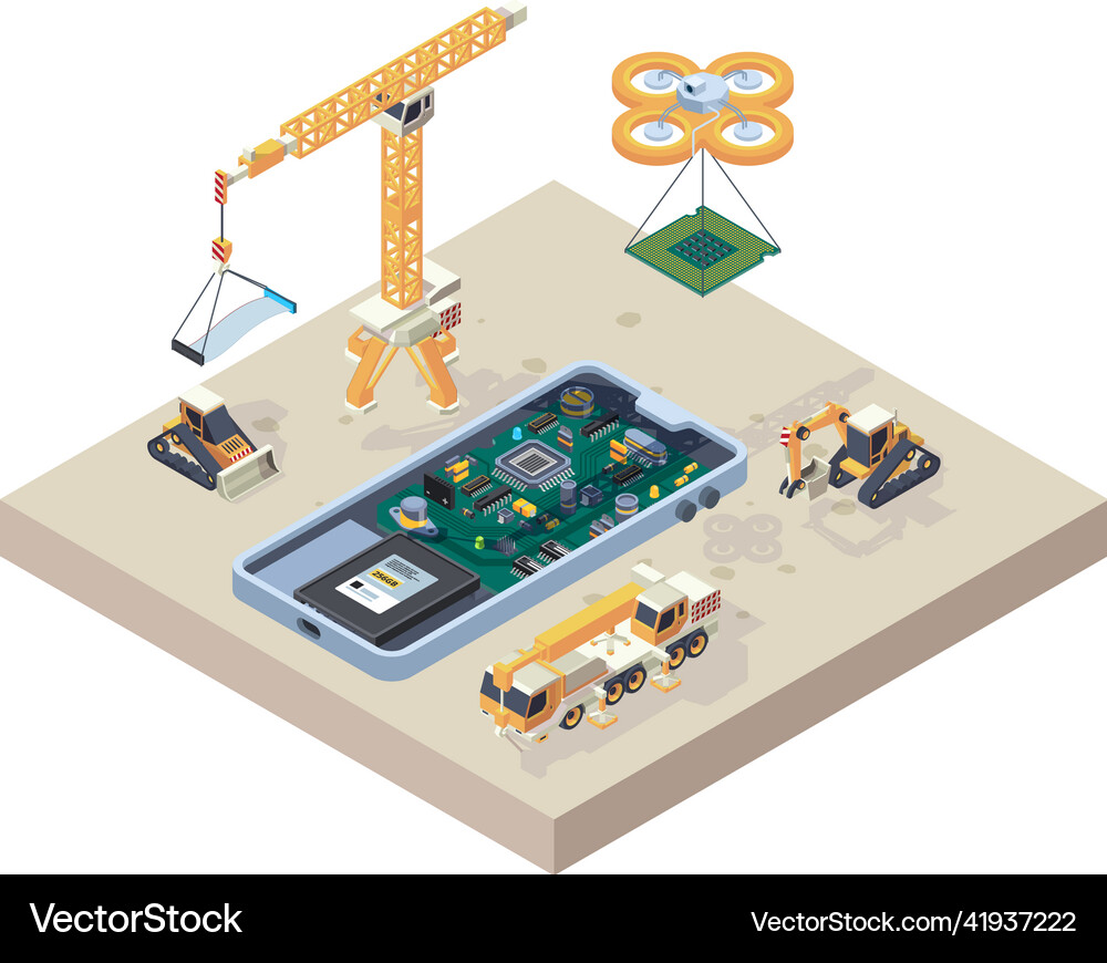 App construction crane truck computer micro Vector Image